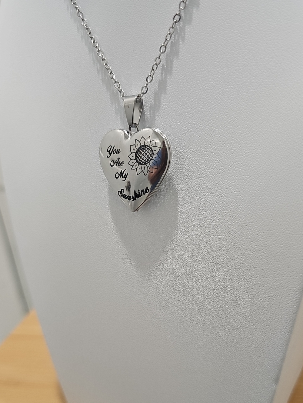 You Are My Sunshine Heart Locket Necklace - Silver